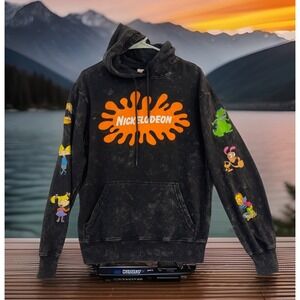 Nickelodeon Hoodie Men's Sz S Logo Retro 90s Cartoon Graphic Print Acid Washed